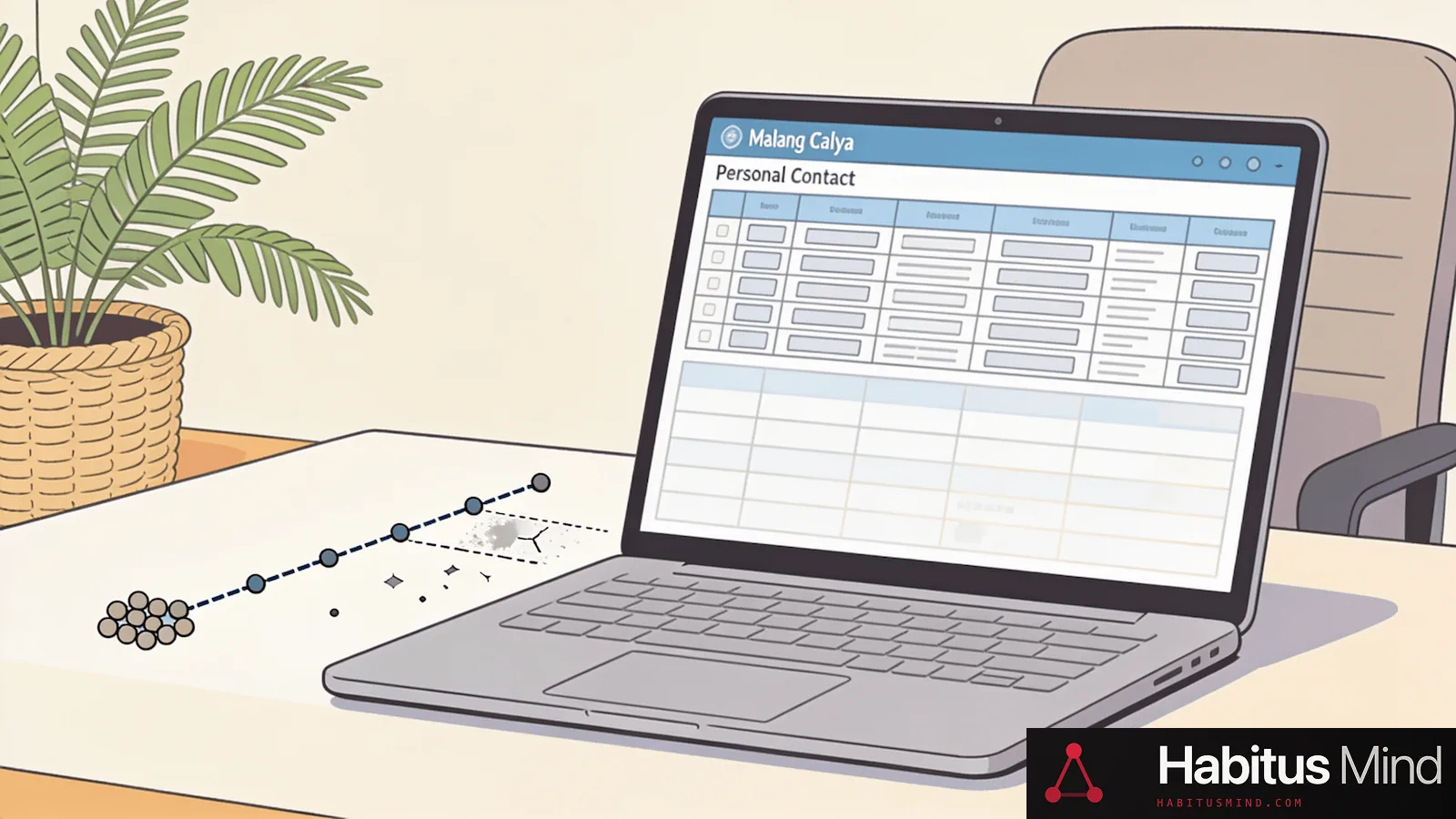 Cartoon illustration of an abandoned contact spreadsheet showing frequent activity followed by a long period of inactivity.